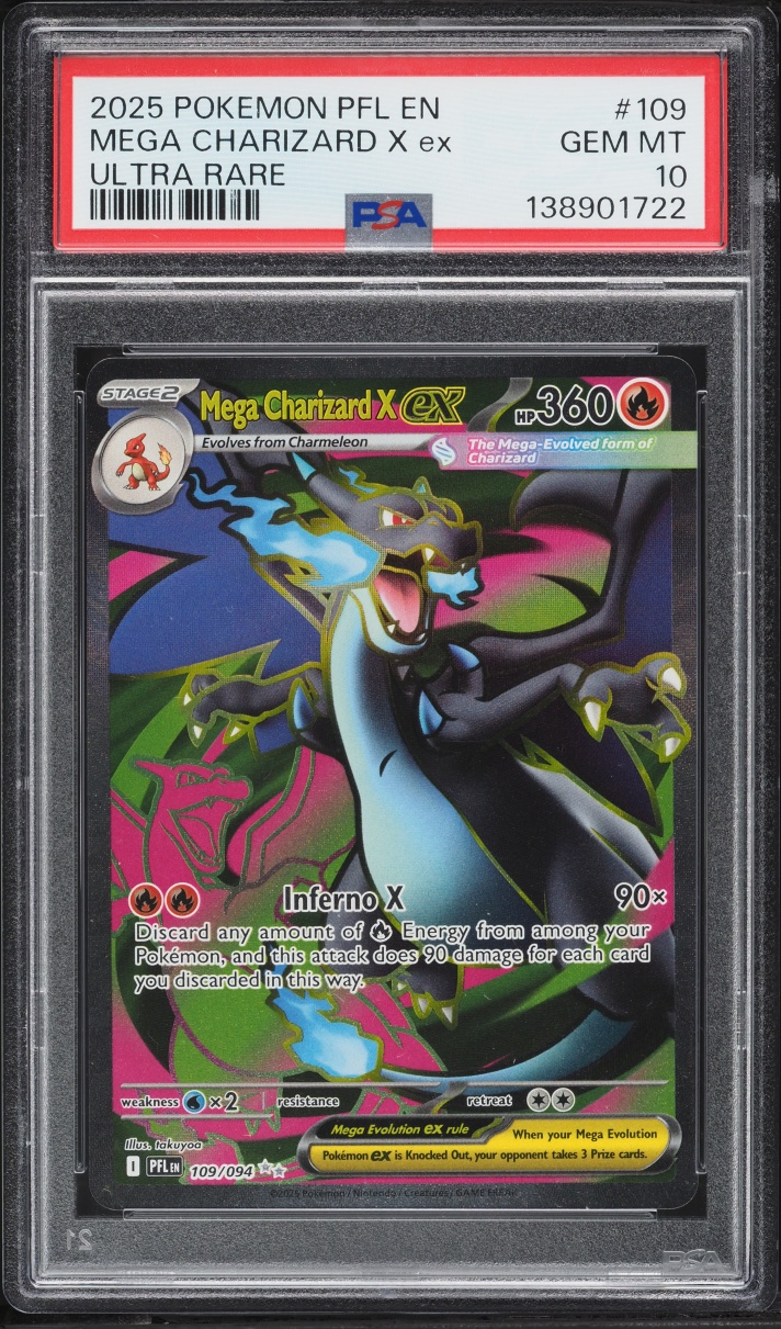 2025 Pokemon Mega Evolution Phantasmal Flames Full Art Mega Charizard X ex #109 PSA 10 GEM MINT