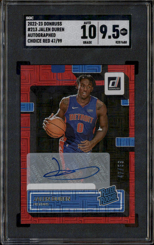 2022 Donruss Rookies Signatures Choice Red #213 Jalen Duren RC Auto /99 SGC 9.5