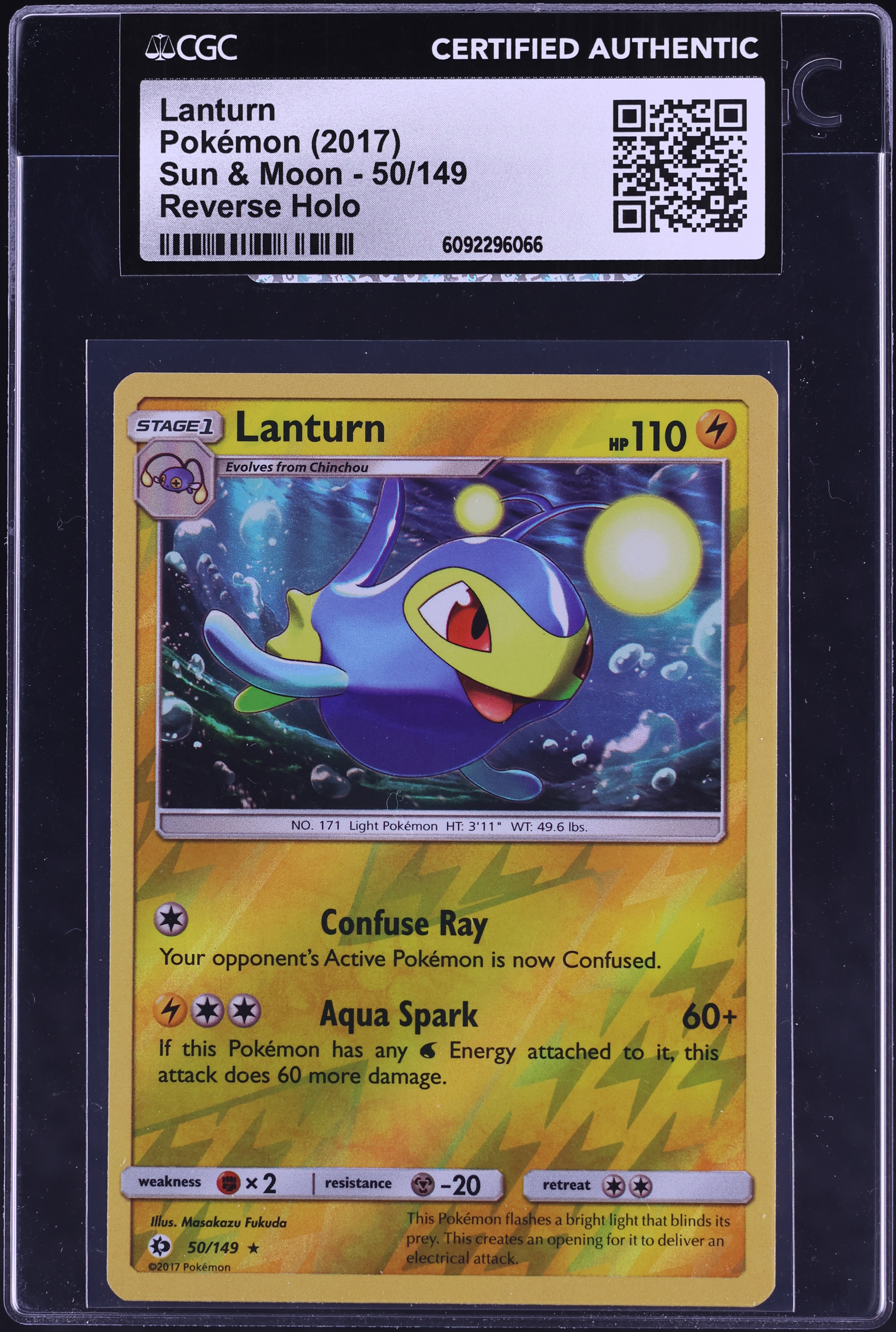 2017 Pokemon Sun & Moon Reverse Holo Lanturn #50 CGC AUTH