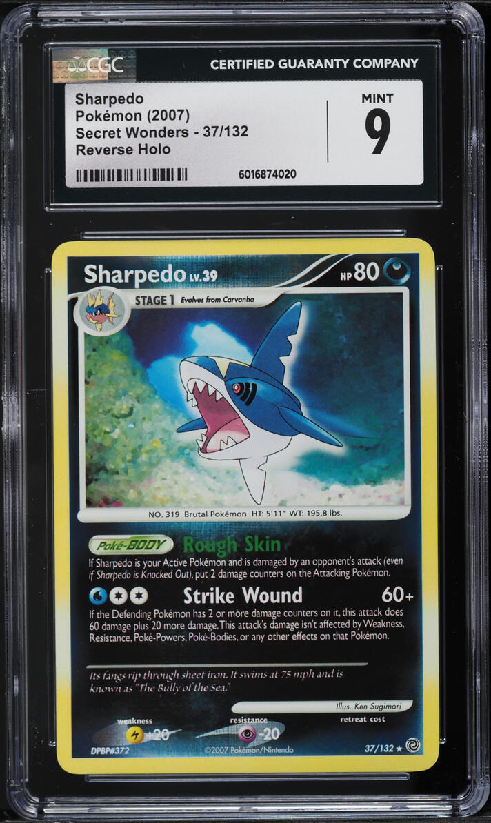 2007 Pokemon Diamond & Pearl Secret Wonders Reverse Holo Sharpedo #37 CGC 9 MINT - Main Image