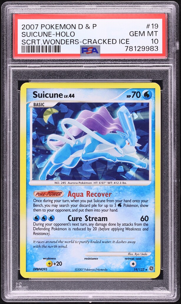 2007 Pokemon Diamond & Pearl Secret Wonders Cracked Ice Holo Suicune #19 PSA 10 GEM MINT
