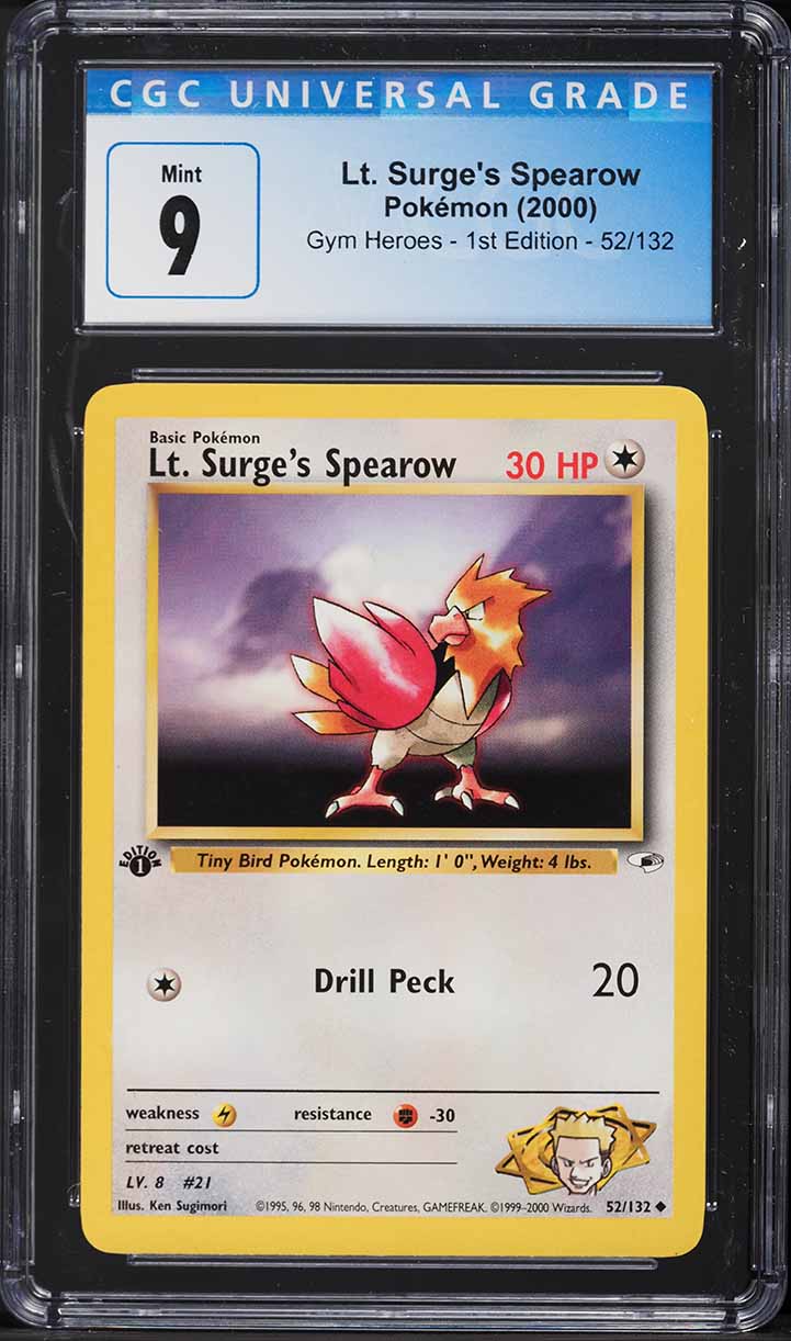 2000 Pokemon Gym Heroes 1st Edition Lt. Surge's Spearow #52 CGC 9 MINT
