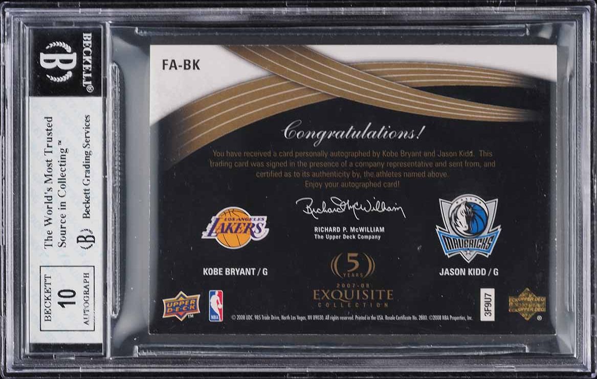 2007 Exquisite Collection Finalists Kobe Bryant & Jason Kidd AUTO /25 #FA-BK BGS 7.5 NRMT+ - Photo 2