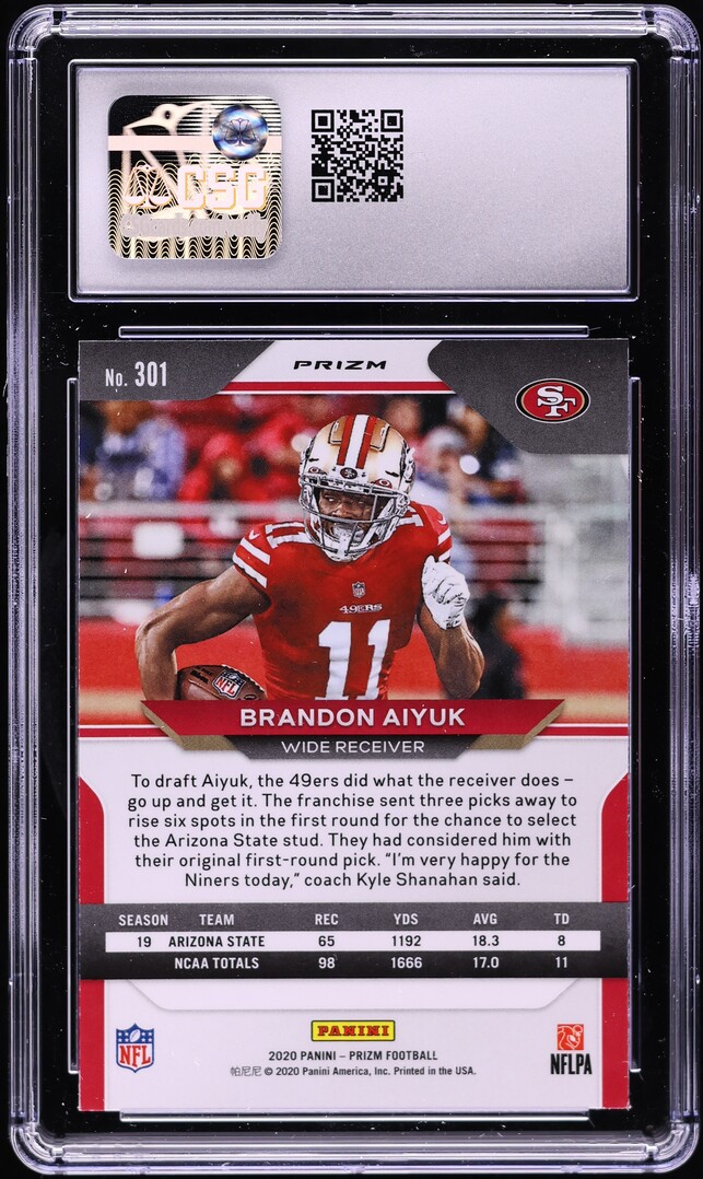 2020 Panini Prizm Red White & Blue Brandon Aiyuk ROOKIE #301 CSG 9 MINT
