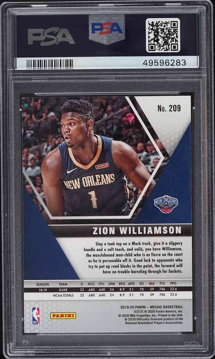 2019 Panini Mosaic Zion Williamson ROOKIE #209 PSA 10 GEM MINT