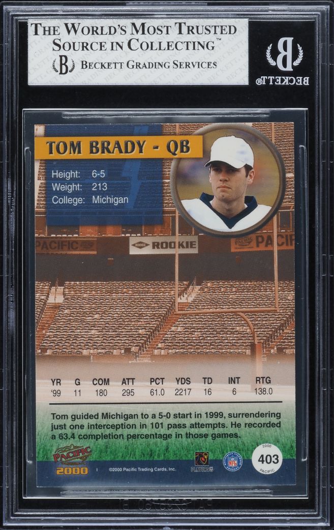 2000 Pacific Football Tom Brady ROOKIE #403 BGS 8 NM-MT