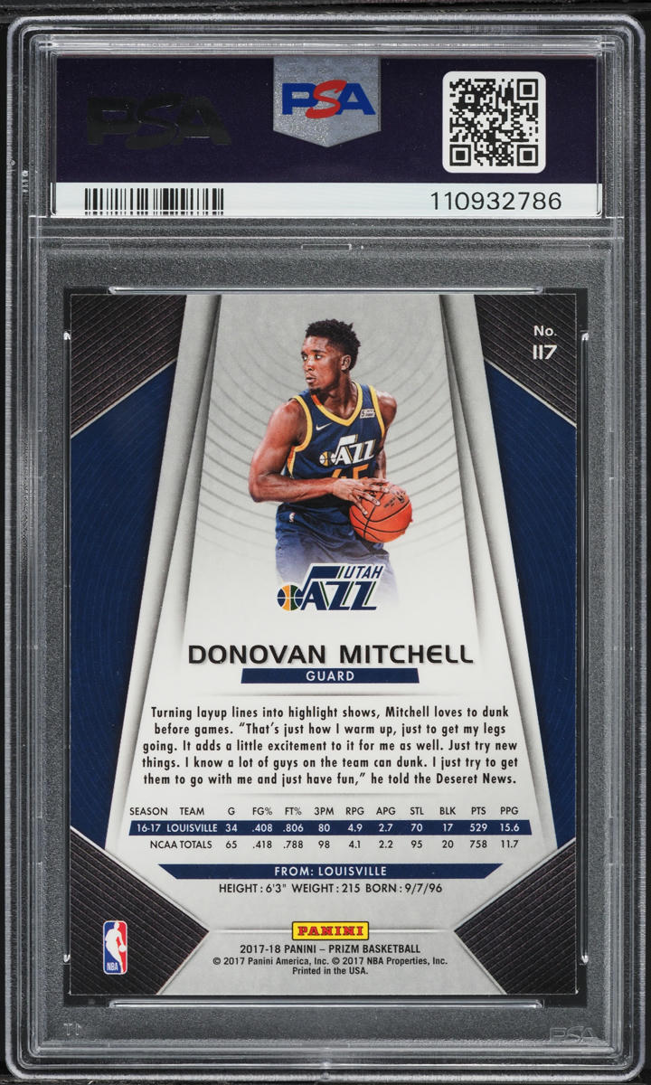 2017 Panini Prizm Donovan Mitchell ROOKIE #117 PSA 8 NM-MT