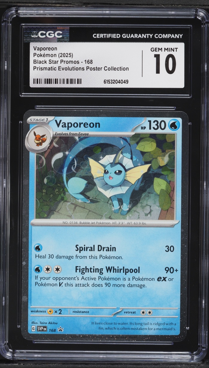 2025 Pokemon Scarlet & Violet Promo Prismatic Evolutions Vaporeon #168 CGC 10 GEM MINT
