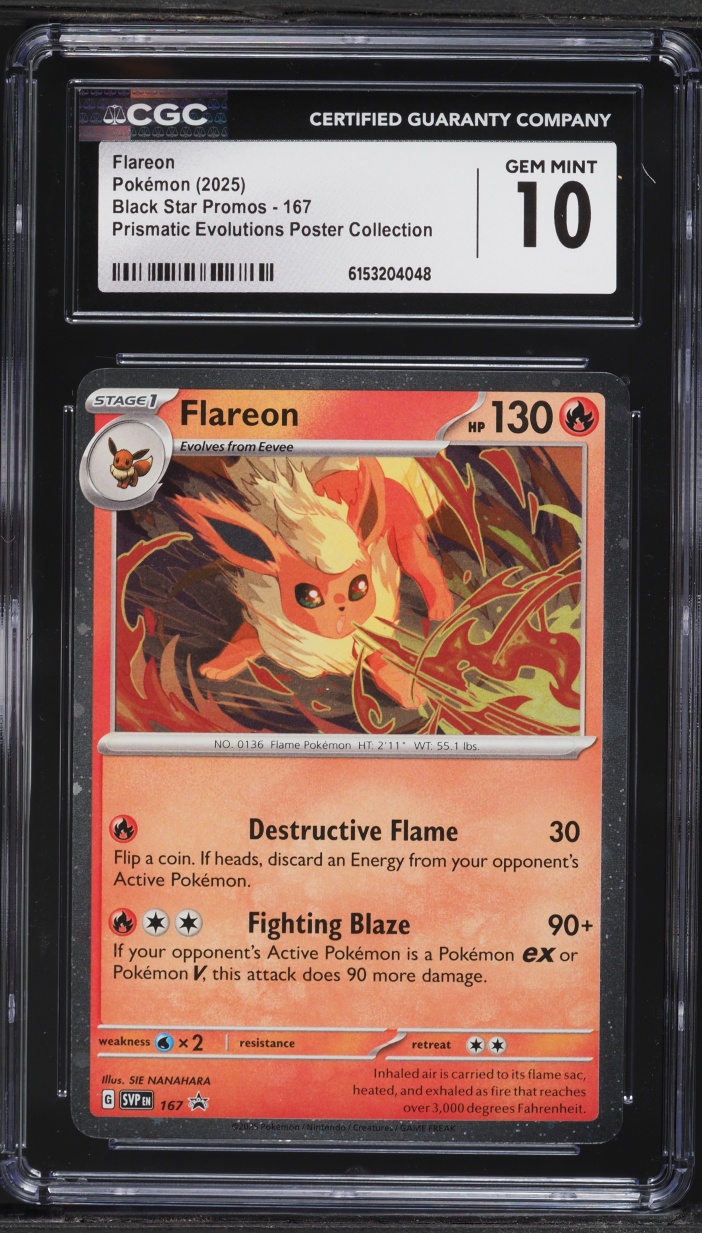 2025 Pokemon Scarlet & Violet Promo Prismatic Evolutions Poster Flareon #167 CGC 10 GEM MINT