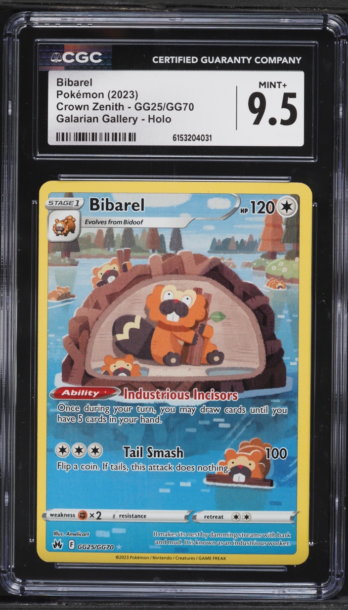 2023 Pokemon Sword & Shield Crown Zenith Galarian Full Art Bibarel #GG25 CGC 9.5 MINT+