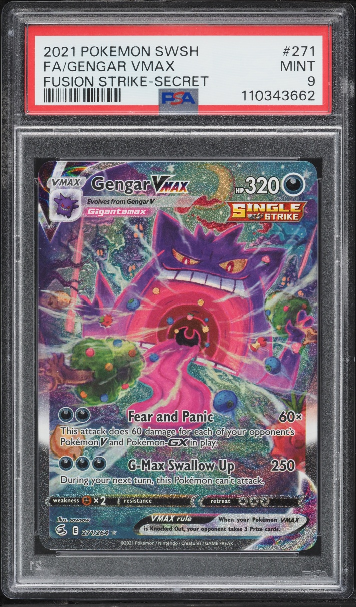 2021 Pokemon Sword & Shield Fusion Strike Full Art Gengar VMAX #271 PSA 9 MINT