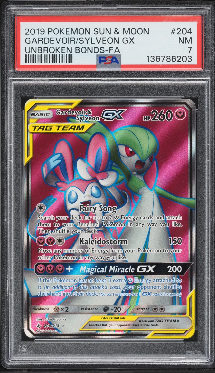 2019 Pokemon Sun & Moon Unbroken Bonds Full Art Gardevoir & Sylveon GX #204 PSA 7 NRMT