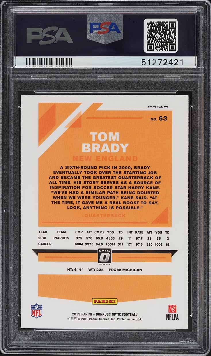 2019 Donruss Optic Holo Tom Brady #63 PSA 10 GEM MINT