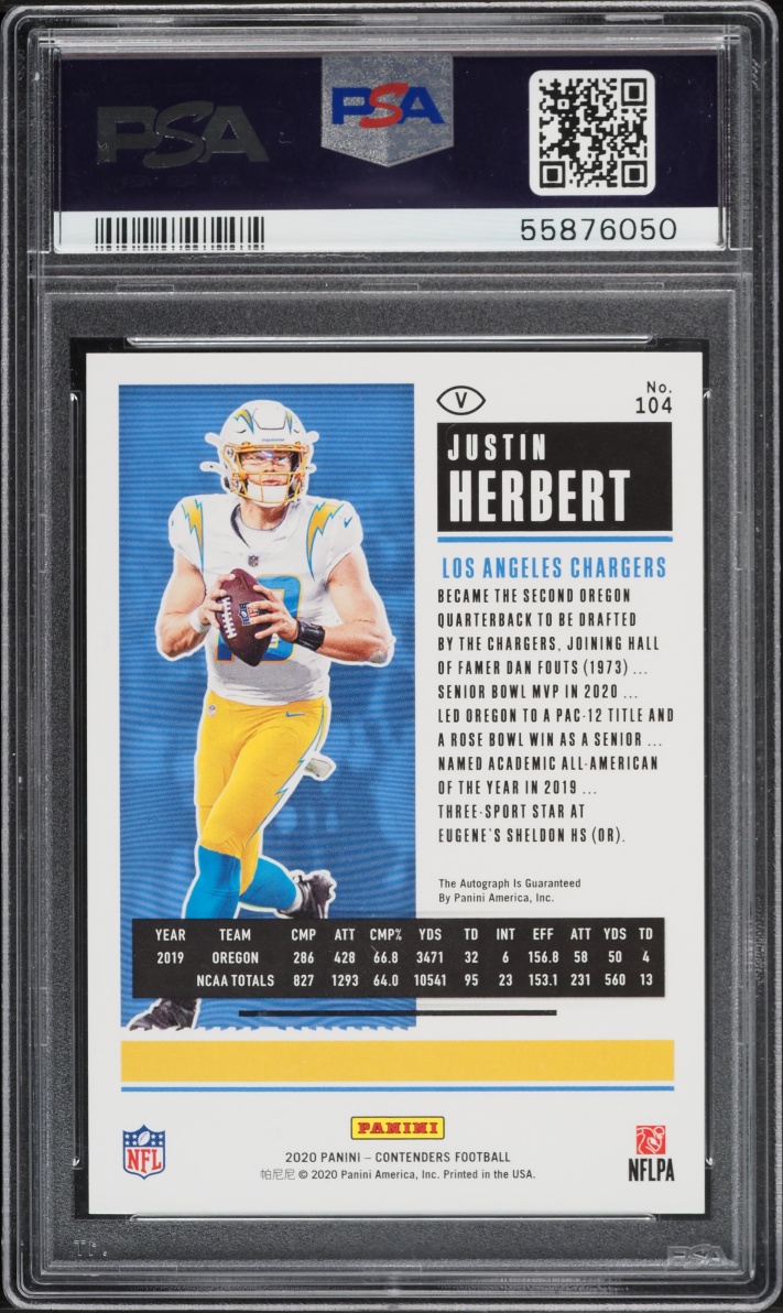 2020 Panini Contenders Ticket Justin Herbert ROOKIE AUTO DNA 10 #104 PSA 10 GEM MINT