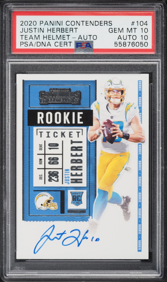 2020 Panini Contenders Ticket Justin Herbert ROOKIE AUTO DNA 10 #104 PSA 10 GEM MINT