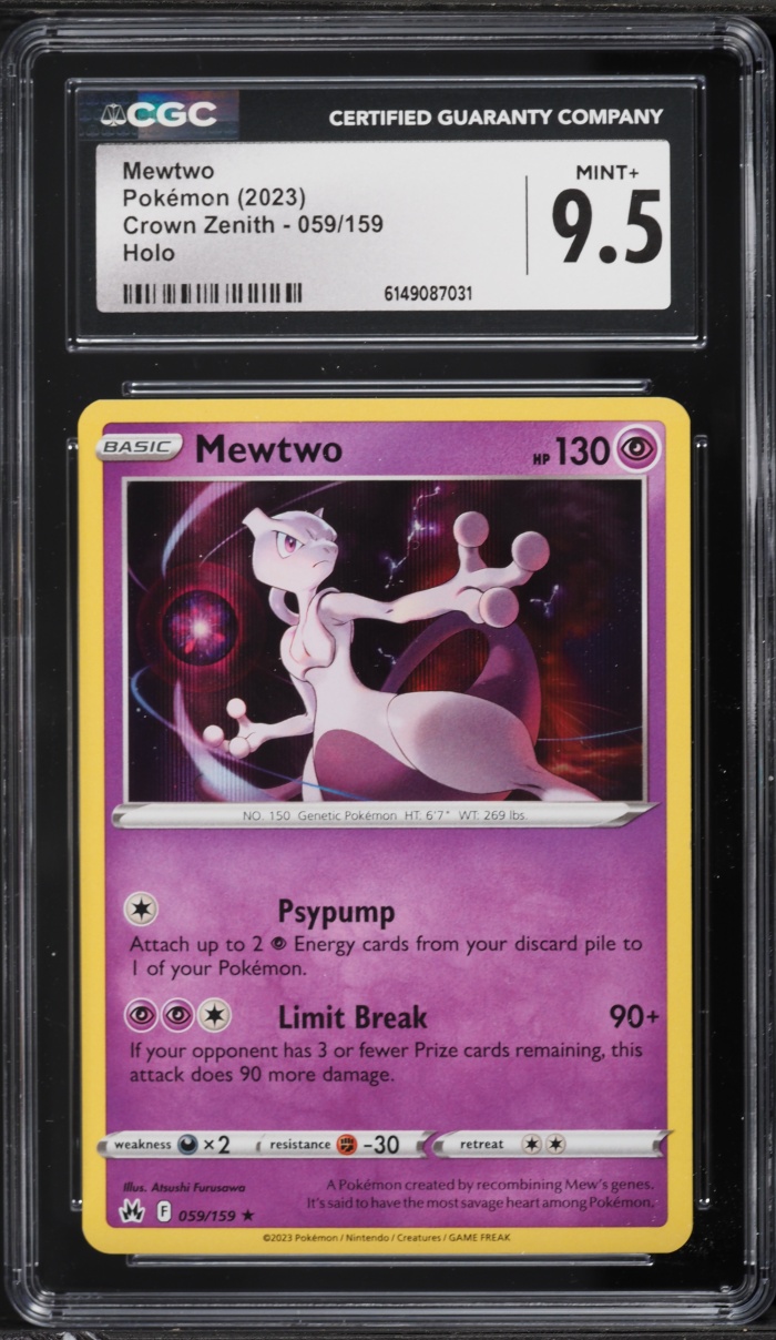 2023 Pokemon Sword & Shield Crown Zenith Holo Mewtwo #59 CGC 9.5 MINT+