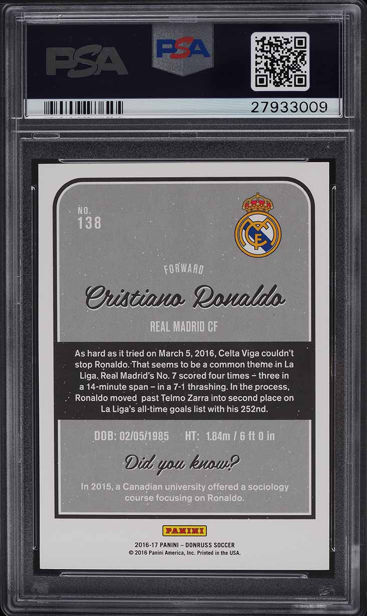 2016 Donruss Soccer Cristiano Ronaldo #138 PSA 10 GEM MINT