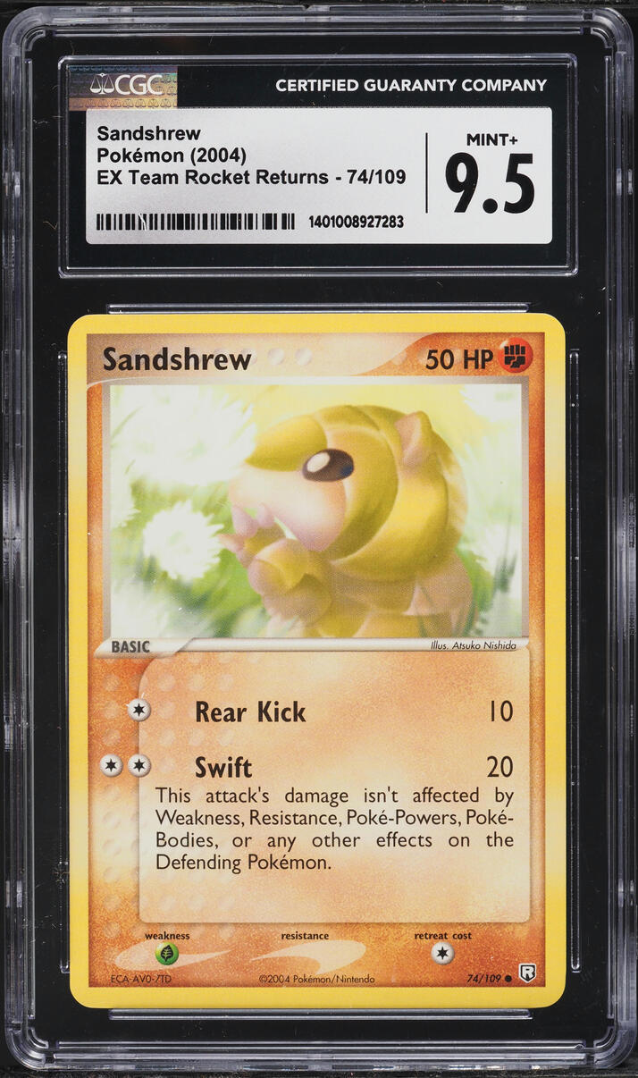 2004 Pokemon EX Team Rocket Returns Sandshrew #74 CGC 9.5 MINT+