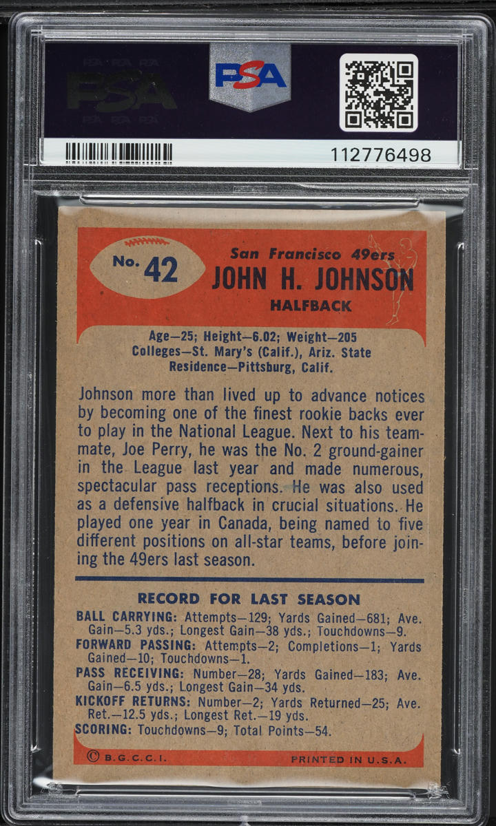 1955 Bowman Football John Henry Johnson ROOKIE #42 PSA 4 VGEX