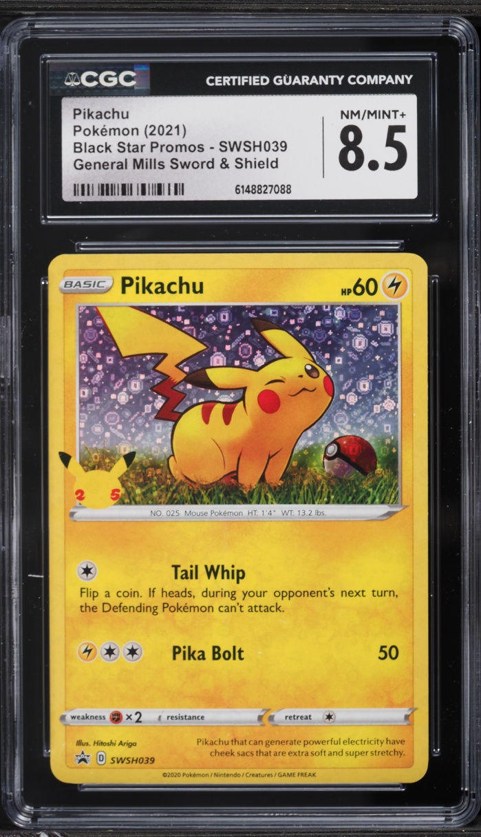 2021 Pokemon Sword & Shield Black Star Promo General Mills Holo Pikachu #SWSH039 CGC 8.5 NM-MT+