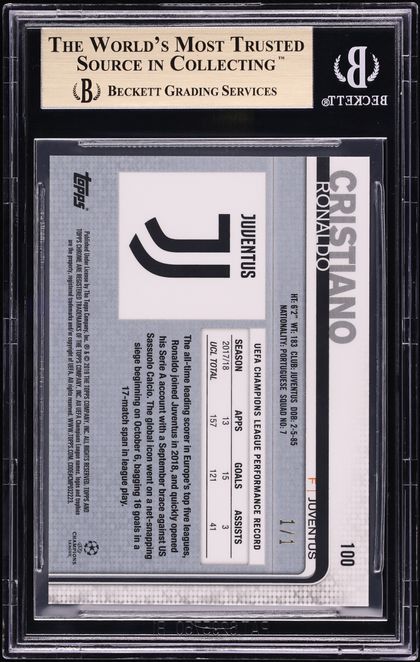 2018 Topps Chrome UEFA Variation Superfractor Cristiano Ronaldo 1/1 #100 BGS 9.5 GEM MINT