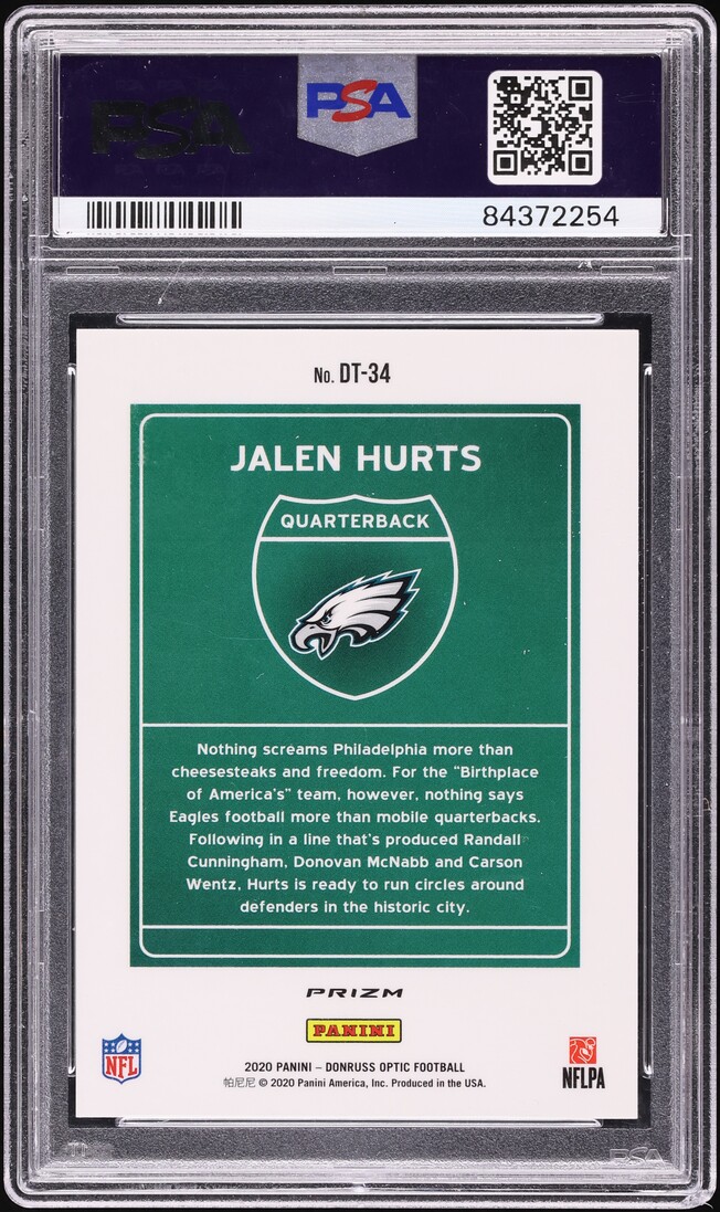 2020 Donruss Optic Downtown Prizm Jalen Hurts ROOKIE #DT-34 PSA 10 GEM MINT