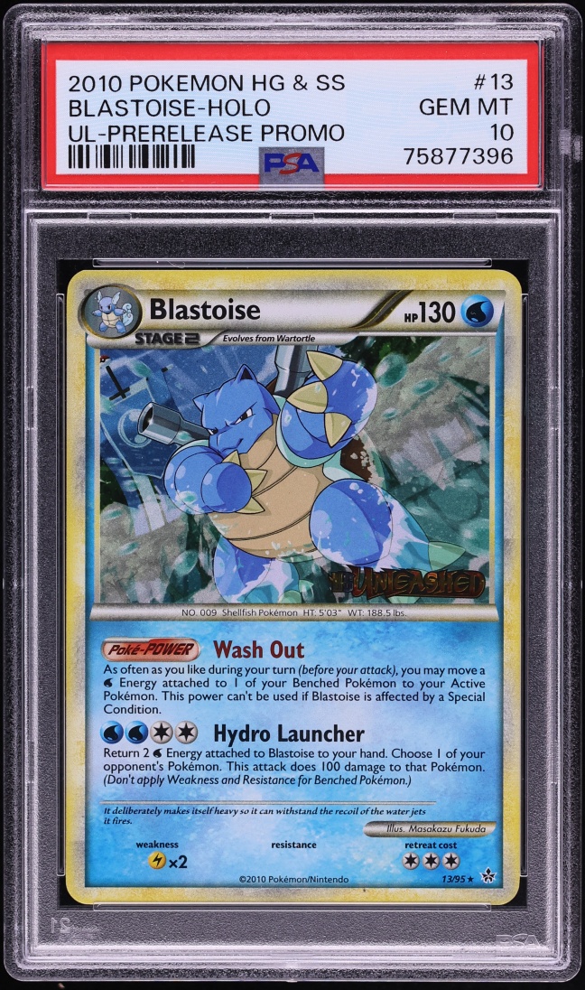 2010 Pokemon HeartGold & SoulSilver Unleashed Prerelease Promo Holo Blastoise #13 PSA 10 GEM