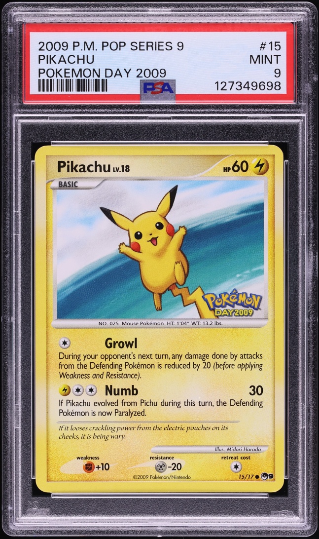 2009 Pokemon POP Series 9 Pokemon Day '09 Pikachu #15 PSA 9 MINT
