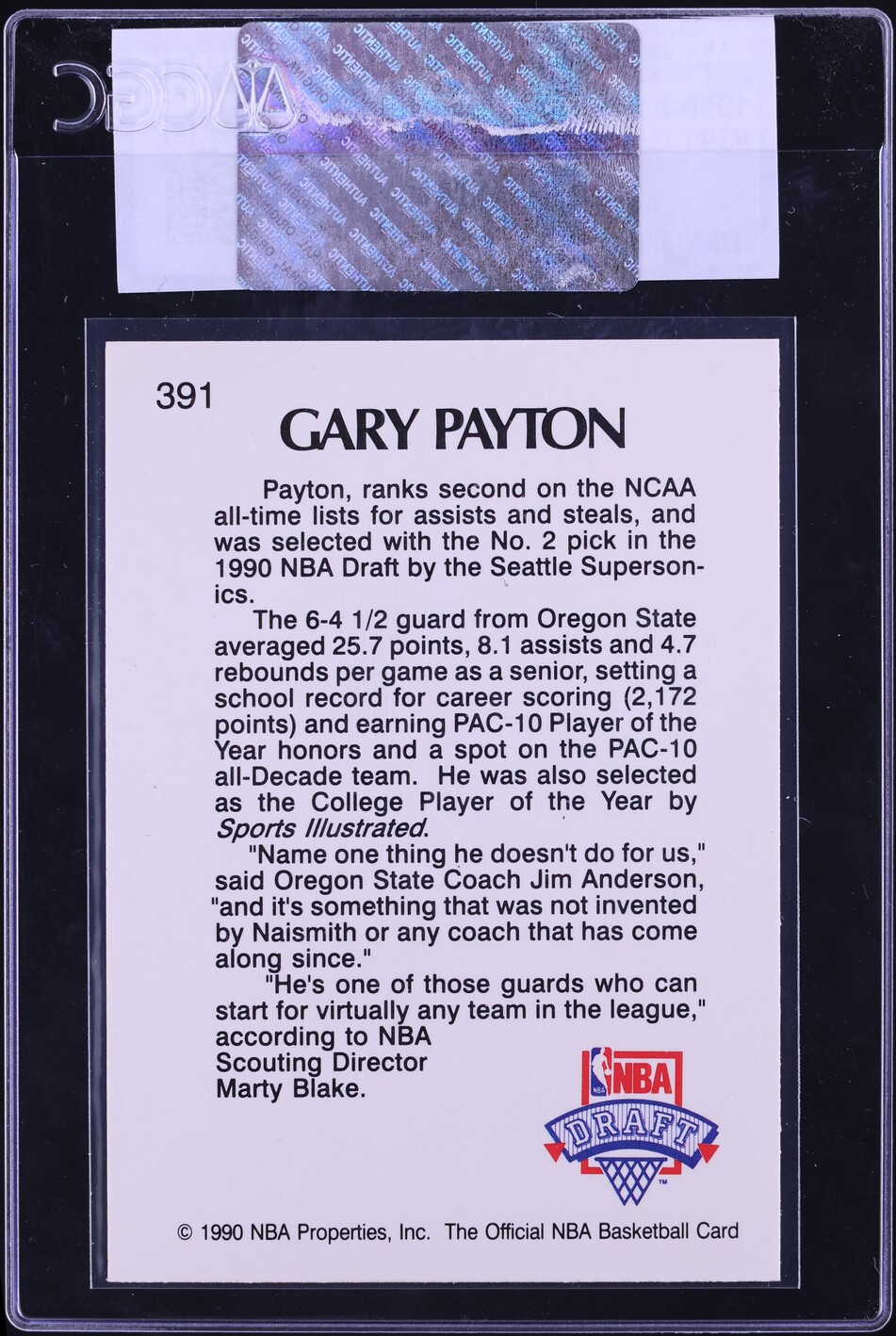 1990 Hoops Gary Payton ROOKIE #391 CGC AUTH