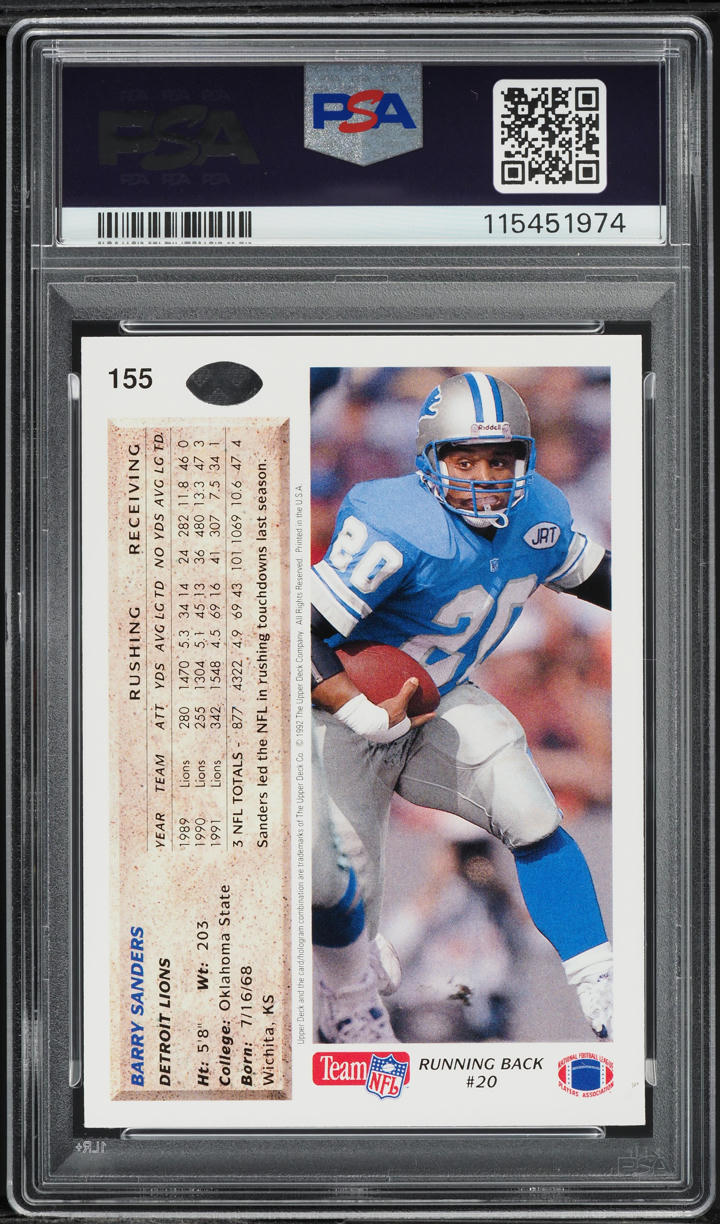1992 Upper Deck Football Barry Sanders #155 PSA 10 GEM MINT