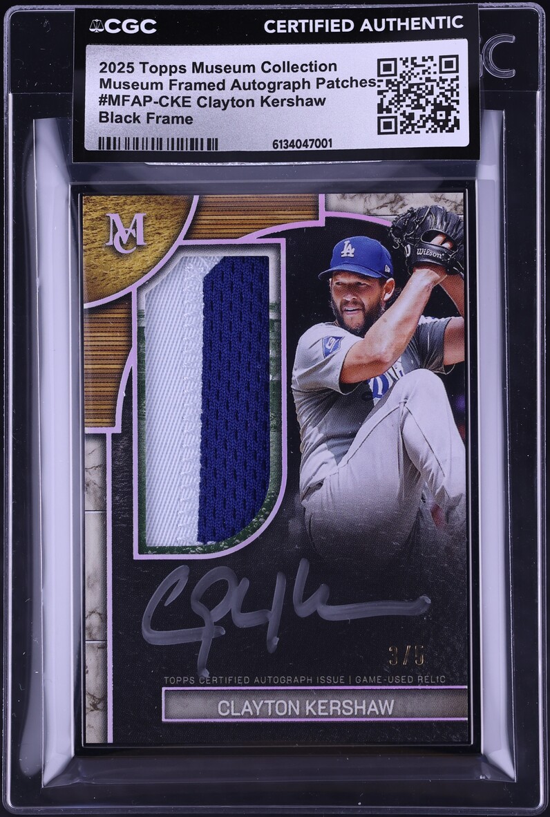 2025 Topps Museum Collection Museum Framed Black Frame Clayton Kershaw PATCH AUTO /5 CGC AUTH