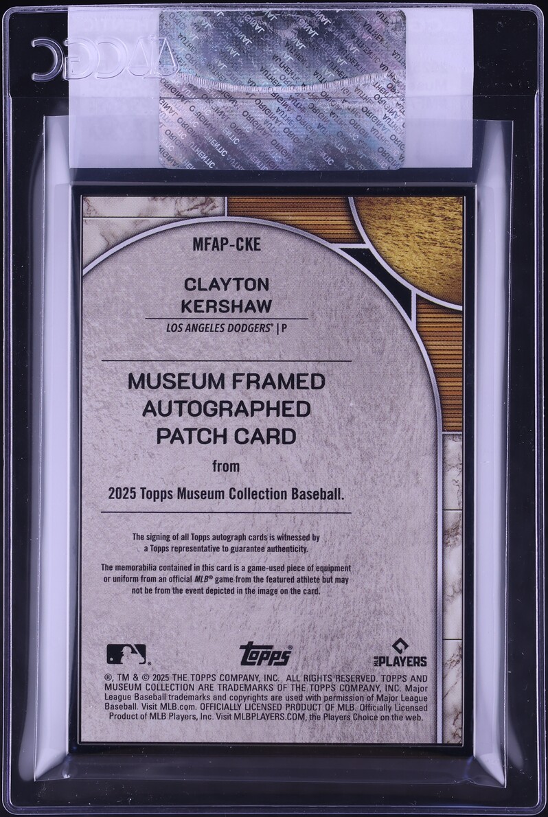 2025 Topps Museum Collection Museum Framed Black Frame Clayton Kershaw PATCH AUTO /5 CGC AUTH
