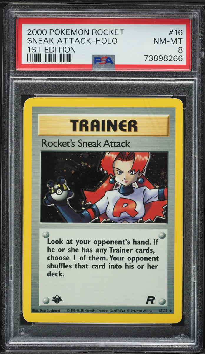 2000 Pokemon Team Rocket 1st Edition Holo Rocket's Sneak Attack #16 PSA 8 NM-MT