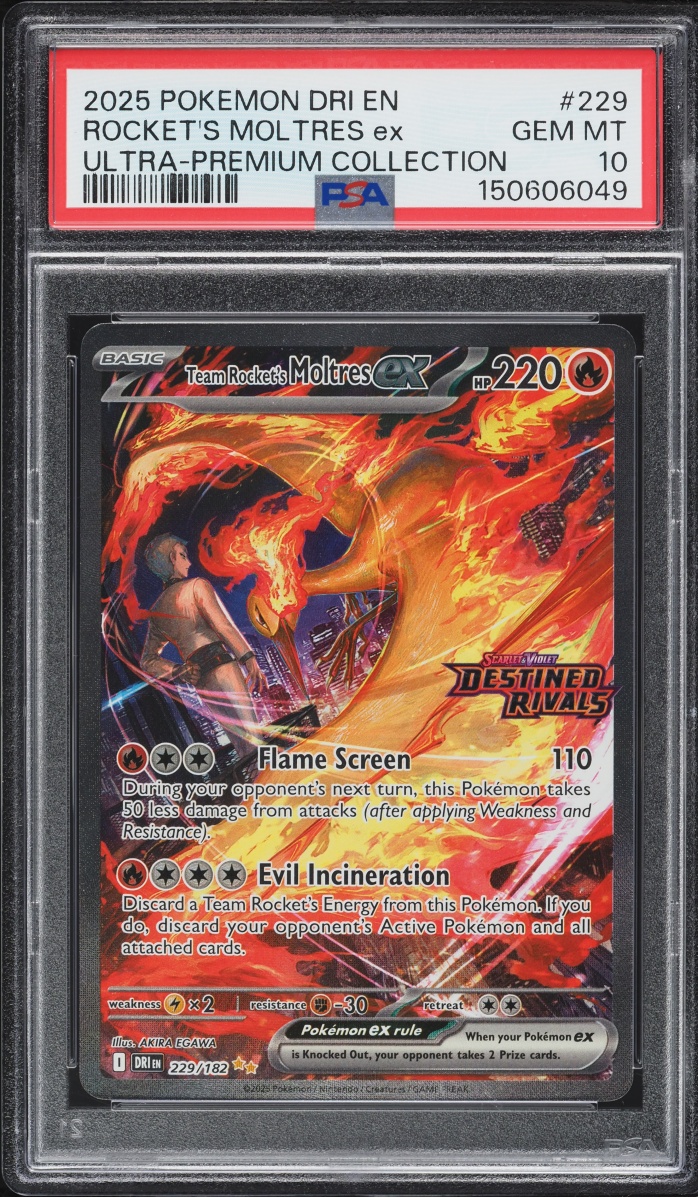 2025 Pokemon SV Destined Rivals UPC SIR Rocket's Moltres ex #229 PSA 10 GEM MINT