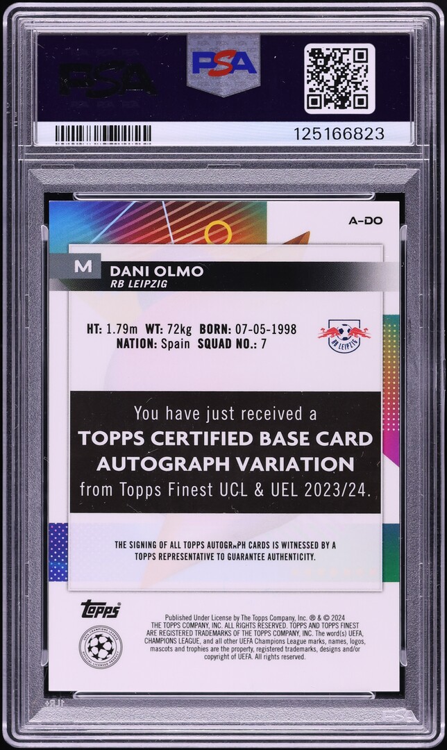 2023 Finest UEFA Club Competitions Superfractor Dani Olmo AUTO 1/1 #A-DO PSA 8