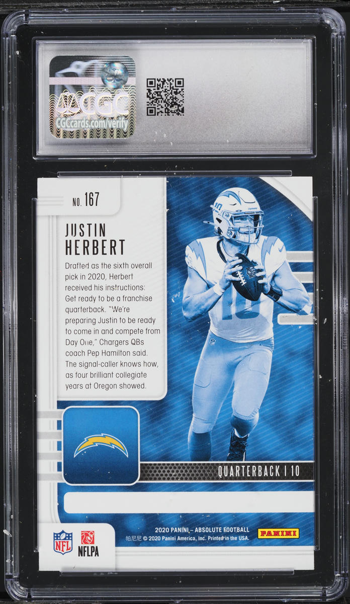 2020 Absolute Football Justin Herbert ROOKIE #167 CGC 9 MINT