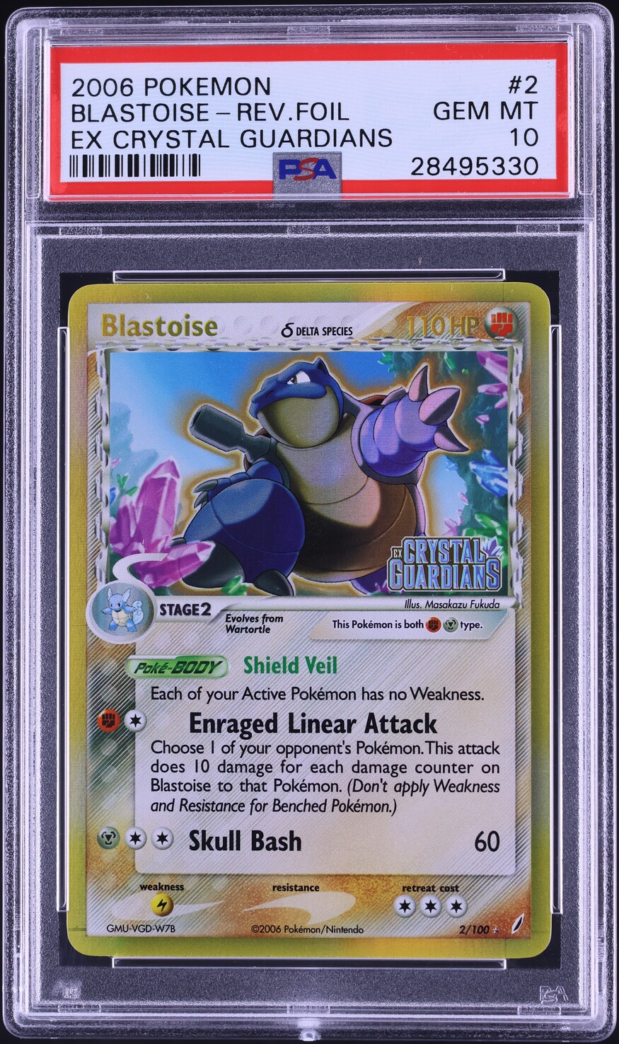 2006 Pokemon EX Crystal Guardians Reverse Holo Blastoise #2 PSA 10 GEM MINT