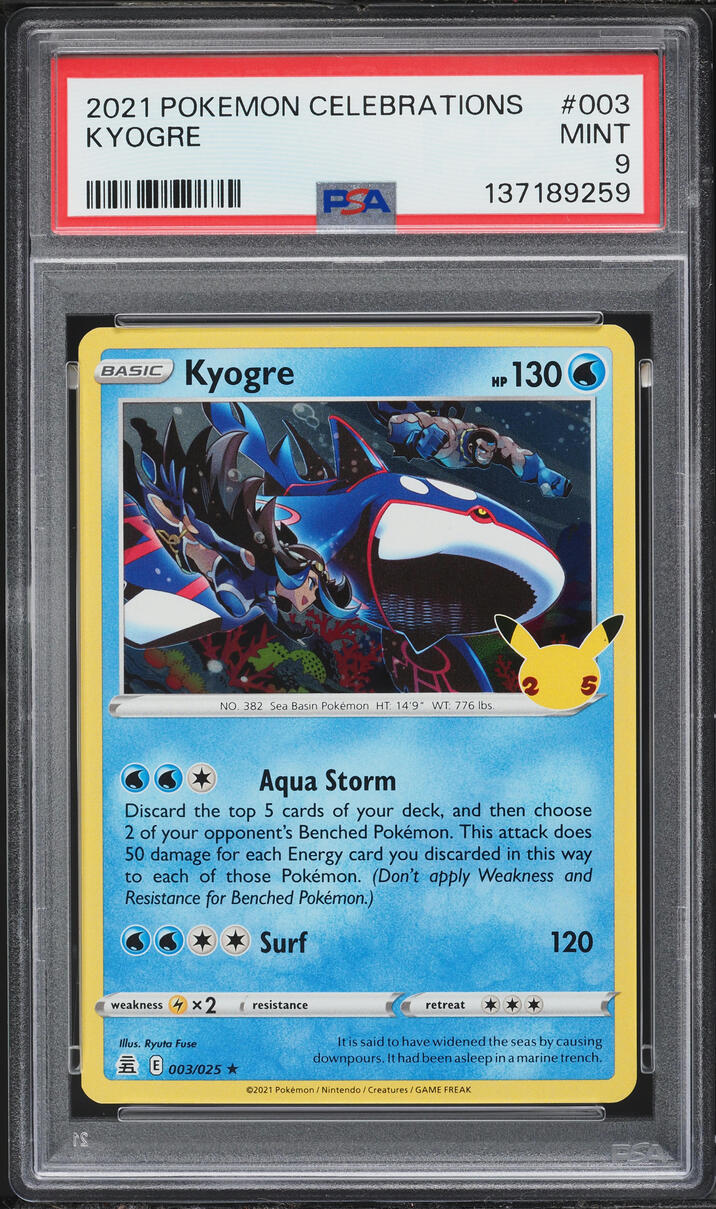 2021 Pokemon Sword & Shield Celebrations Kyogre #3 PSA 9 MINT