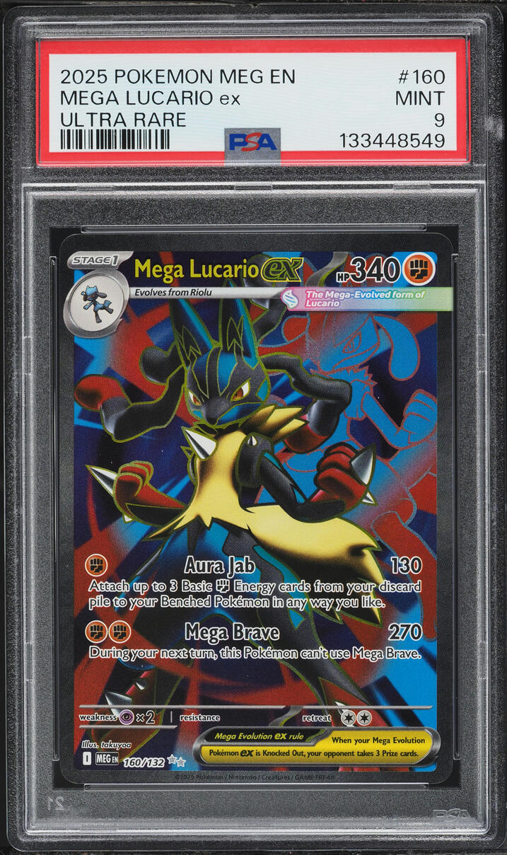 2025 Pokemon Mega Evolution Full Art Mega Lucario ex #160 PSA 9 MINT