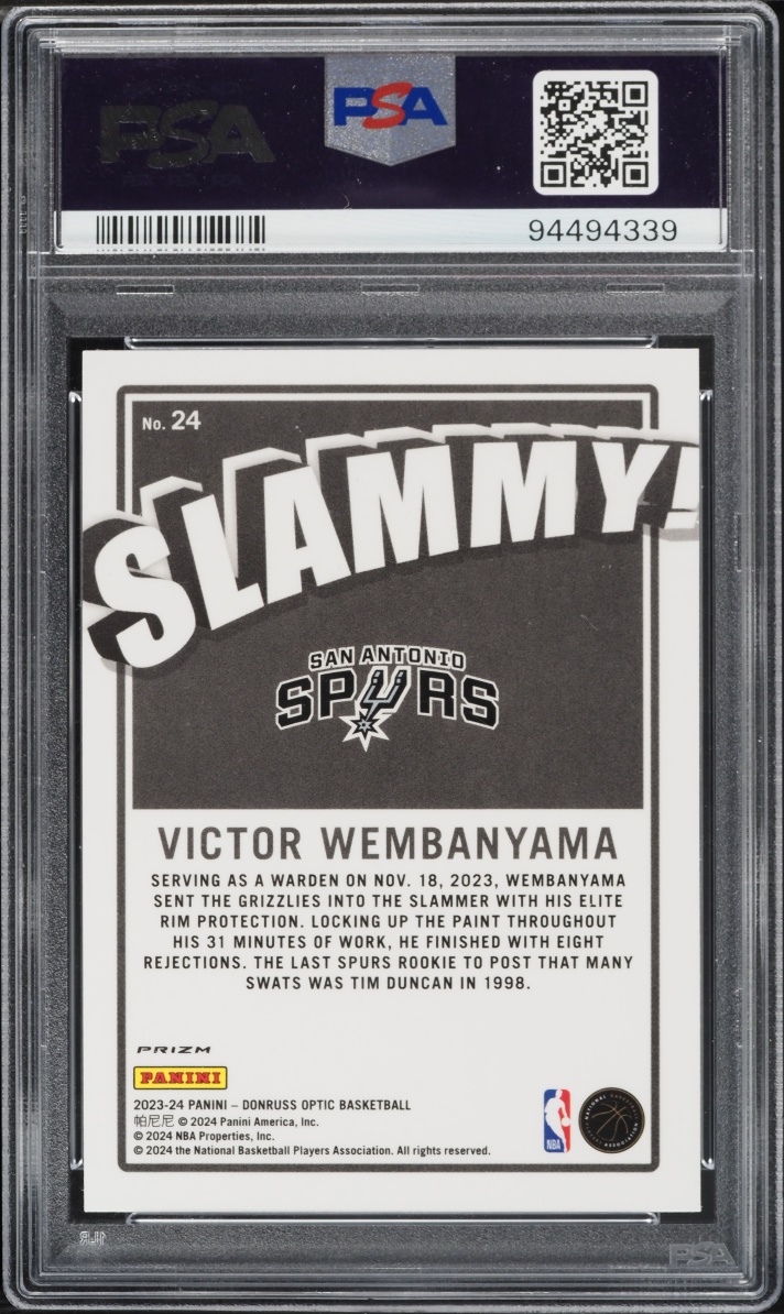 2023 Donruss Optic Slammy! Victor Wembanyama ROOKIE #24 PSA 9 MINT