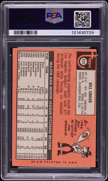 1969 Topps Bill Singer #575 PSA 5 EX