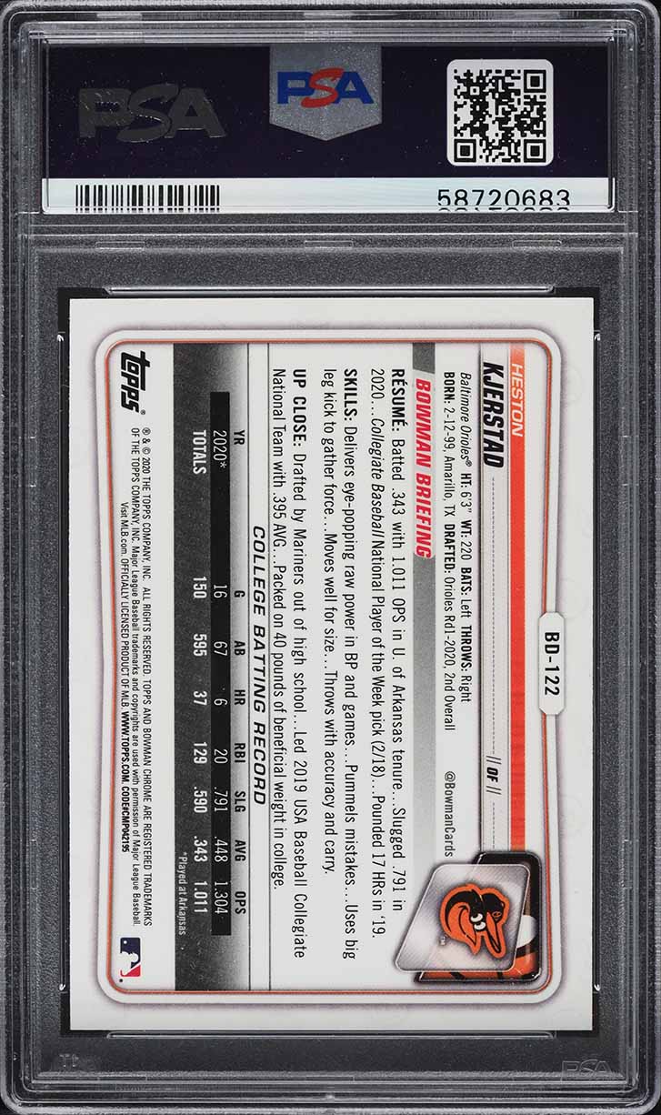 2020 Bowman Chrome Draft Heston Kjerstad PROSPECT #BD122 PSA 10 GEM MINT