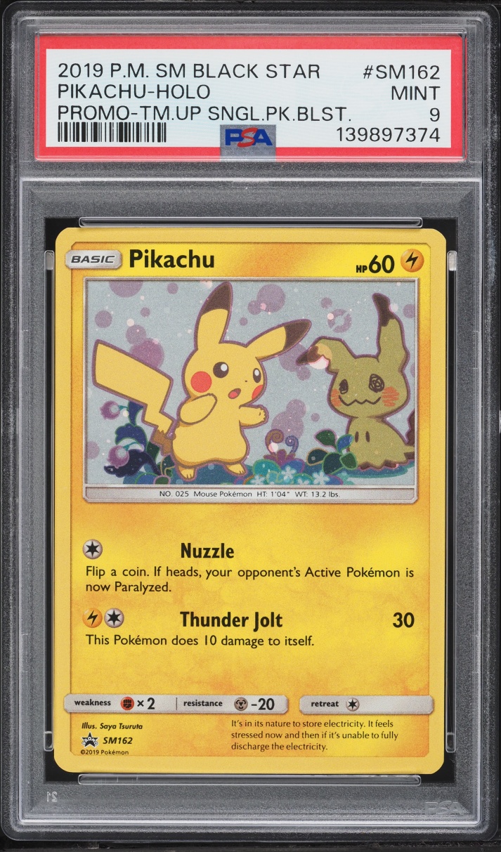2019 Pokemon Sun & Moon Black Star Promo Team Up Holo Pikachu #SM162 PSA 9 MINT