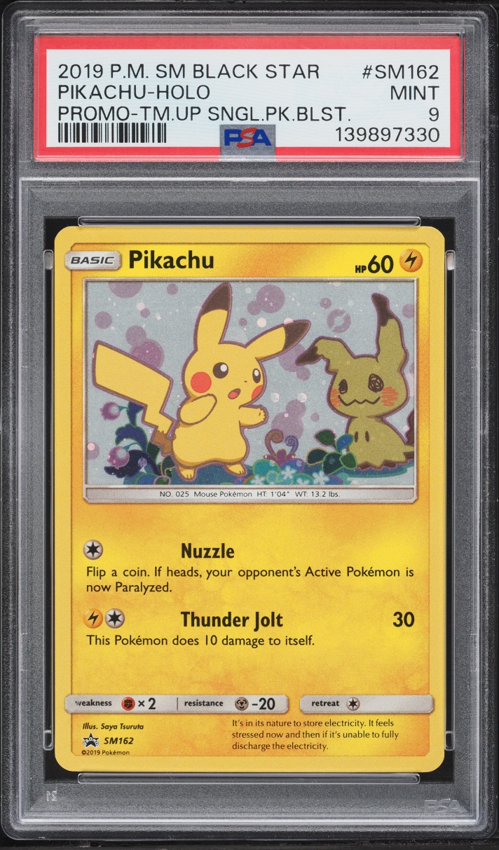2019 Pokemon Sun & Moon Black Star Promo Team Up Holo Pikachu #SM162 PSA 9 MINT