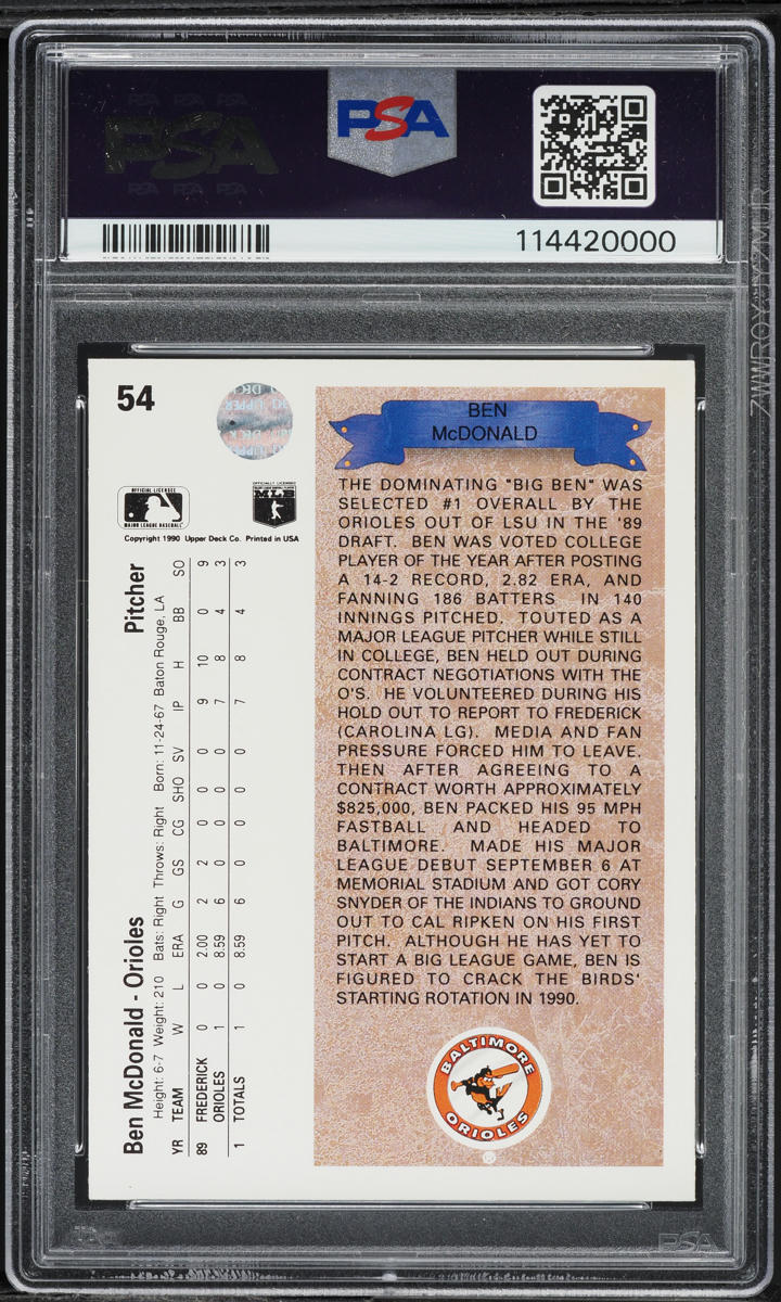 1990 Upper Deck Ben McDonald ROOKIE #54 PSA 6 EXMT