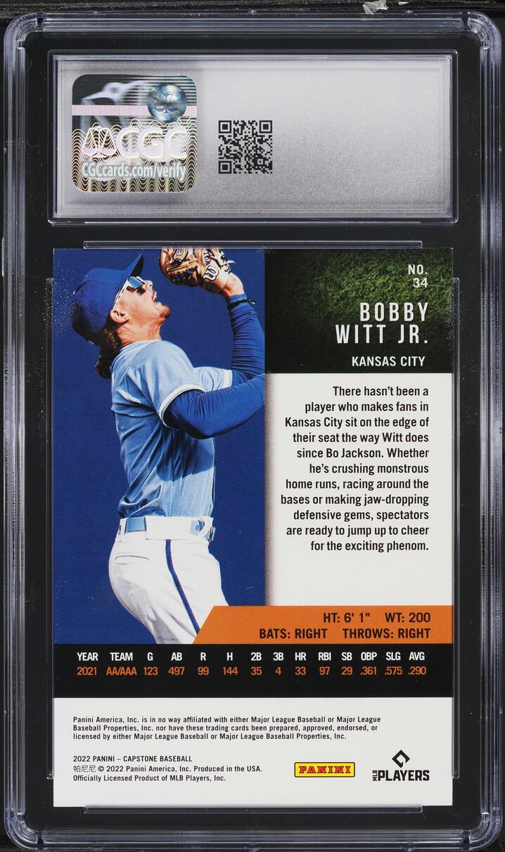2022 Panini Capstone Blue Bobby Witt Jr. ROOKIE #34 CGC 9 MINT