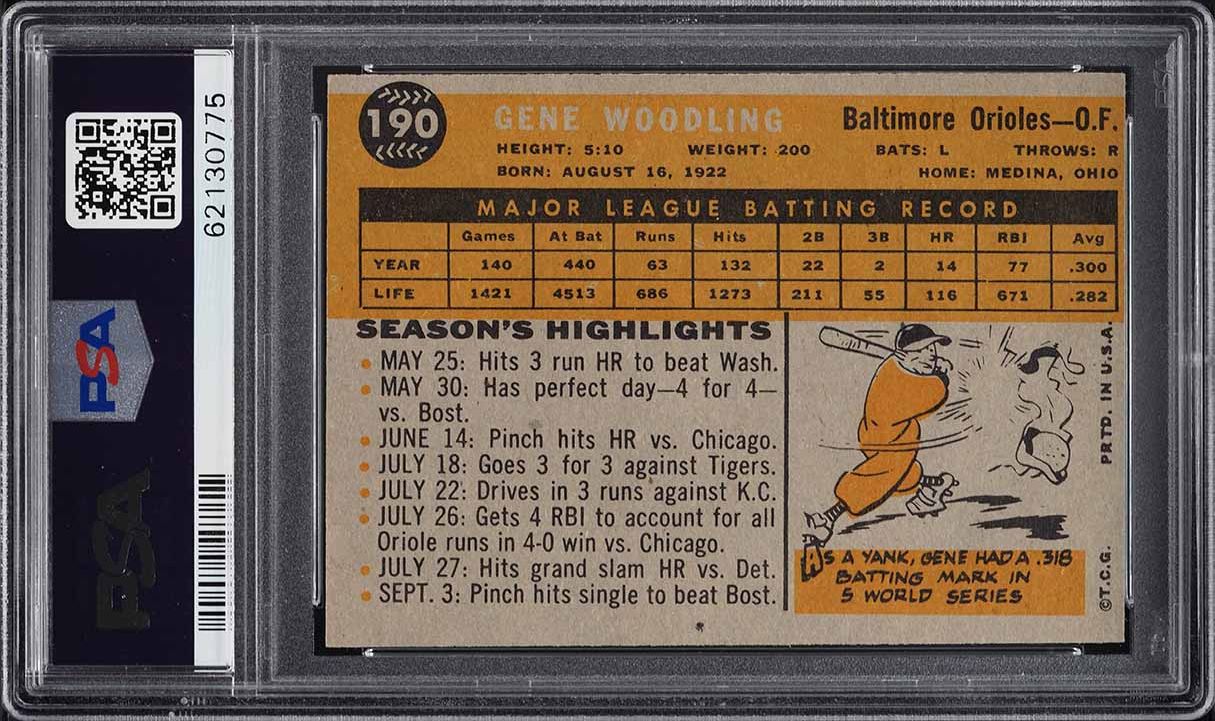 1960 Topps Gene Woodling #190 PSA 6 EXMT