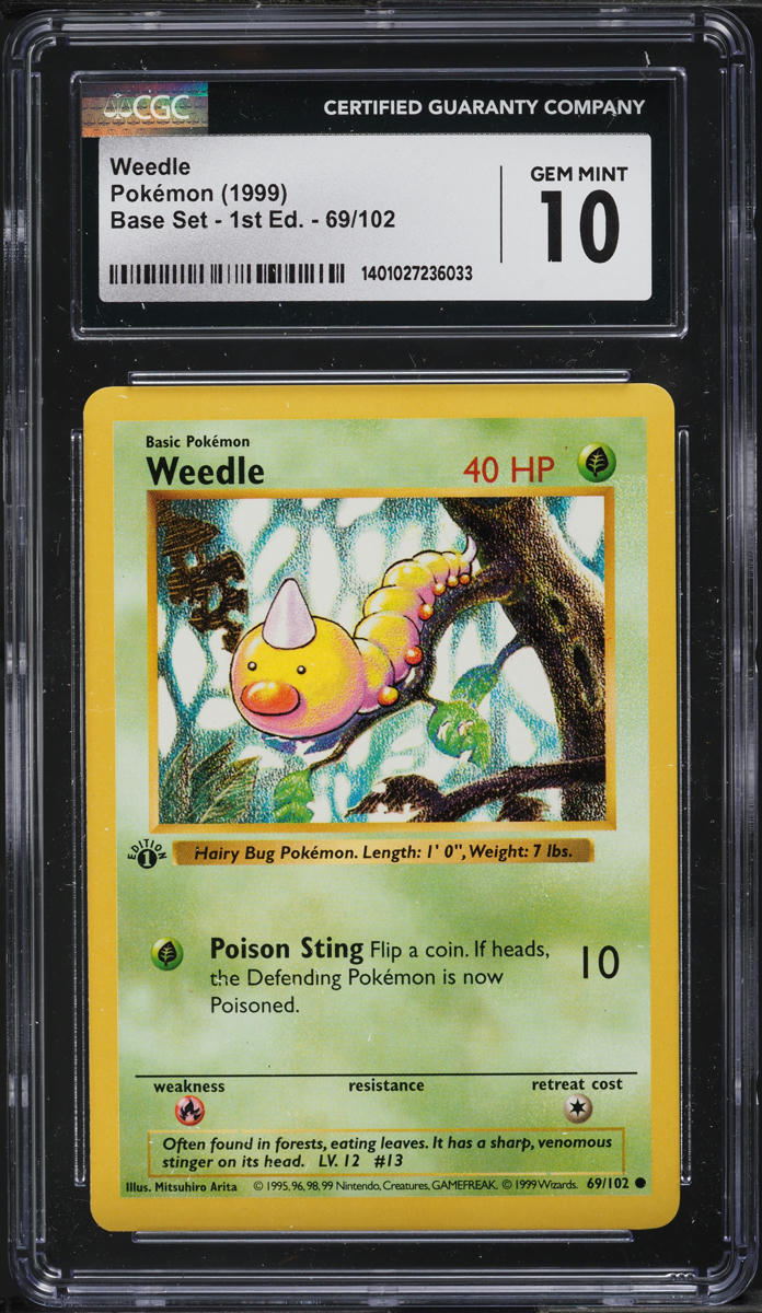 1999 Pokemon Base Set Shadowless 1st Edition Weedle #69 CGC 10 GEM MINT