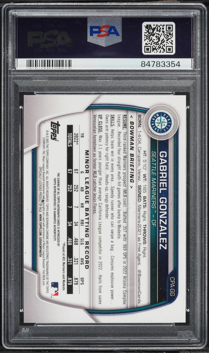 2023 Bowman Chrome Orange Refractor Gabriel Gonzalez PROSPECT AUTO /25 #CPA-GG PSA 10 GEM MINT