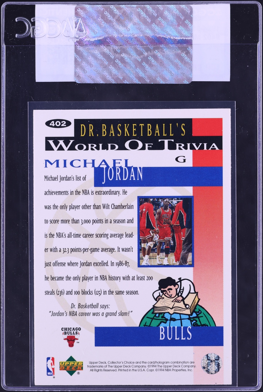 1994 Collector's Choice Basketball Michael Jordan #402 CGC AUTH